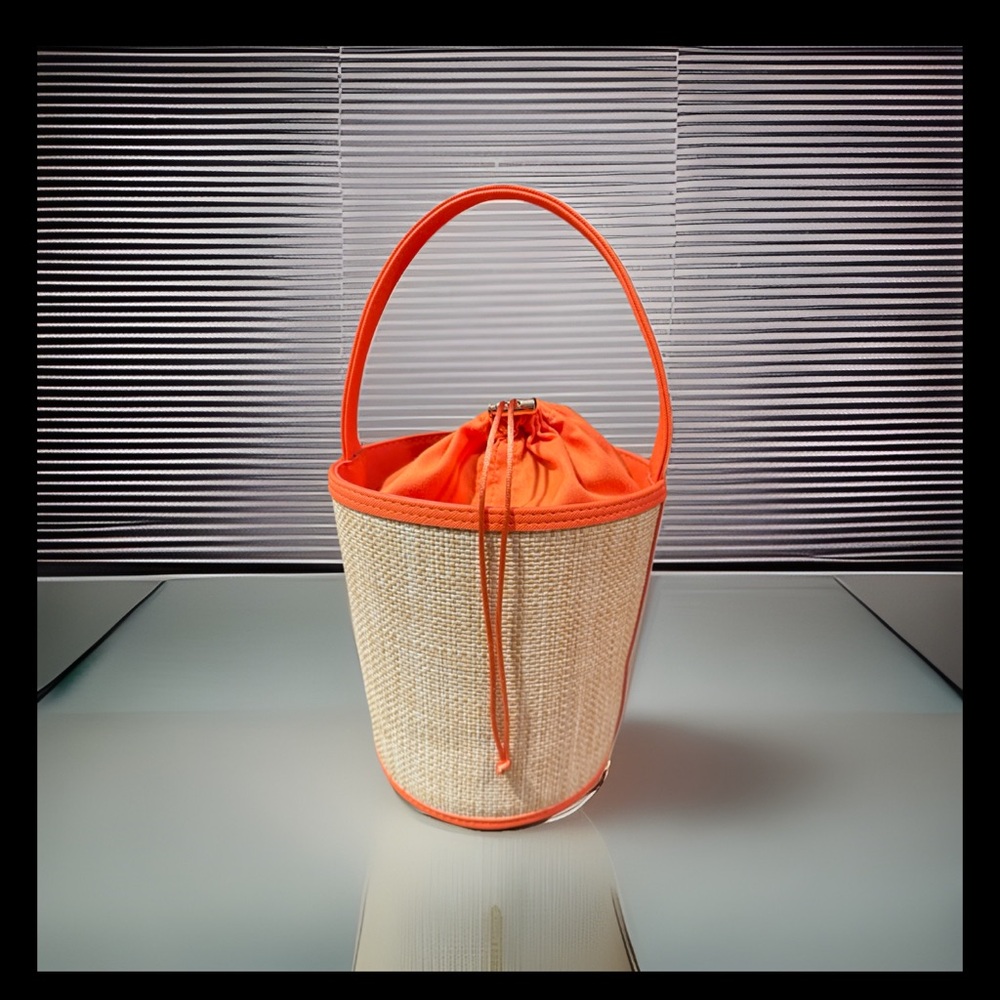 Stephanie Johnson for Neiman Marcus Round Raffia Orange Women's Bucket Bag RARE